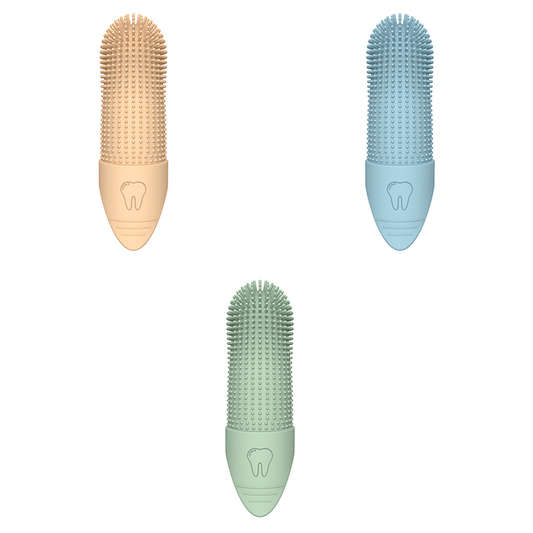 3-piece Blue and Green and Yellow Silicone Pet Finger Toothbrush for Cats and Dogs - Soft Dental Care Brush V888-ELOSUNG50843