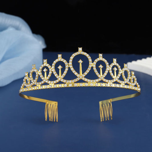 2-piece Golden and Silvery Birthday Girl Tiara and Sash Set - Elegant Rhinestone Alloy Crown with , Glitter V888-ELOSUNG50854