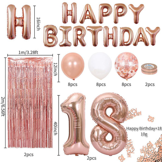 Rose Gold 18th Birthday Balloon Decoration Set - Foil Number Balloons, Happy Birthday Letter Banner, Tassel V888-ELOSUNG50857