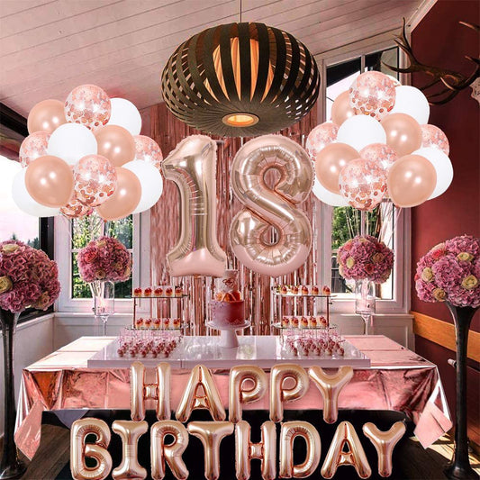 Rose Gold 18th Birthday Balloon Decoration Set - Foil Number Balloons, Happy Birthday Letter Banner, Tassel V888-ELOSUNG50857