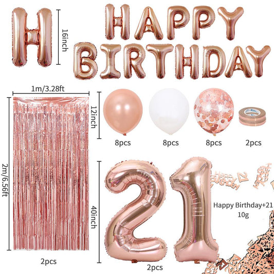 Rose Gold 21th Birthday Balloon Decoration Set - Foil Number Balloons, Happy Birthday Letter Banner, Tassel V888-ELOSUNG50858