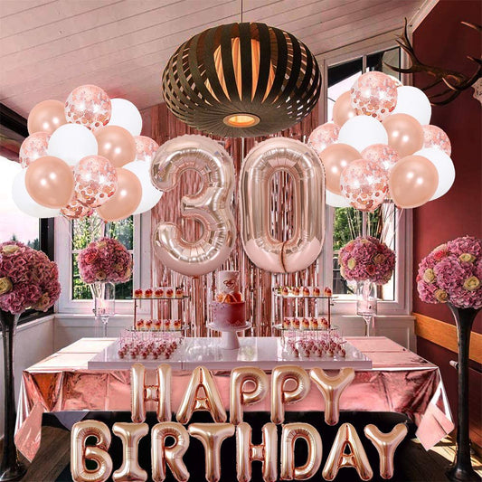 Rose Gold 30th Birthday Balloon Decoration Set - Foil Number Balloons, Happy Birthday Letter Banner, Tassel V888-ELOSUNG50859