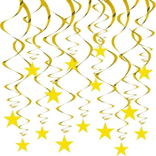 30-Piece Set for Golden Star Spiral Hanging Decorations - Kids Birthday, Wedding, Graduation, and Party V888-ELOSUNG50860