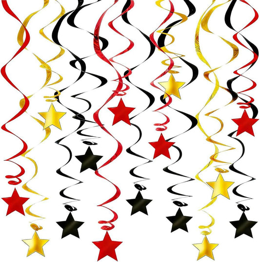 30-Piece Set for Golden and Red and Black Star Spiral Hanging Decorations - Kids Birthday, Wedding, V888-ELOSUNG50863
