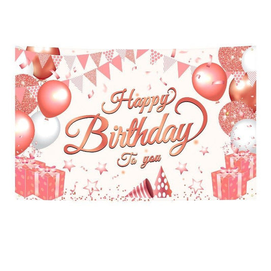 180*115cm Pink Happy Birthday Banner - Glitter Party Backdrop & Confetti, Durable Polyester Wall Decoration V888-ELOSUNG50869