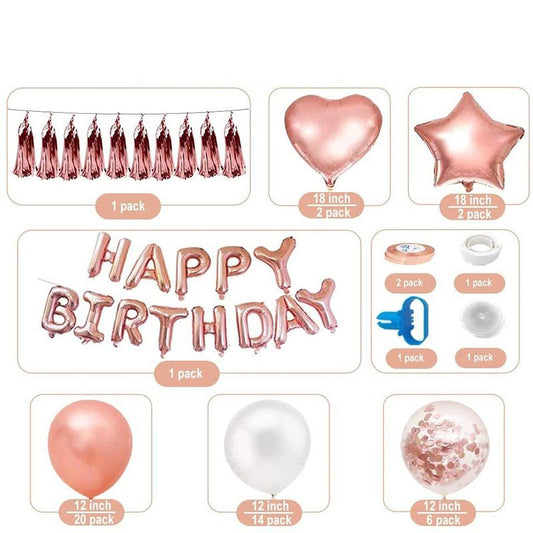 Rose Gold Happy Birthday Balloon Decoration Kit - Foil Letter Balloons, Confetti Latex Balloons, Tassel V888-ELOSUNG50870