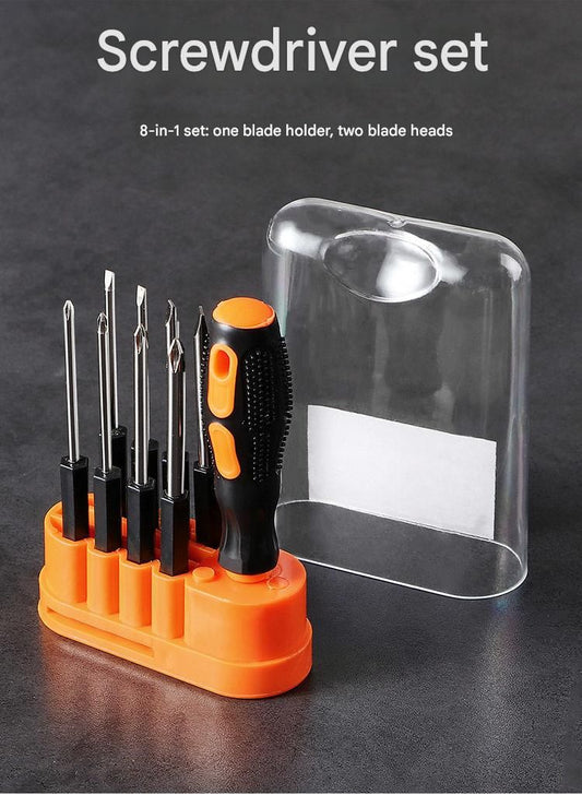 8-in-1 Black and Orange Multi-Bit Screwdriver Set - Compact Precision Tool Kit with Phillips and Slotted Bits V888-ELOSUNG50885