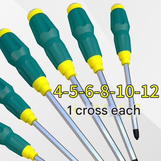 6-piece Green Phillips screwdriver Impact-Resistant Magnetic Screwdriver with Through-Tang Shaft - Chrome V888-ELOSUNG50898