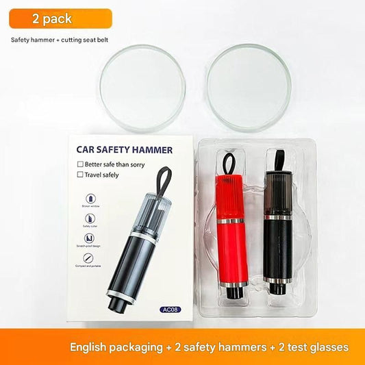 2-piece Black and Red 2-in-1 Car Window Breaker and Seatbelt Cutter - Tungsten Steel Tip, Compact Emergency V888-ELOSUNG50903