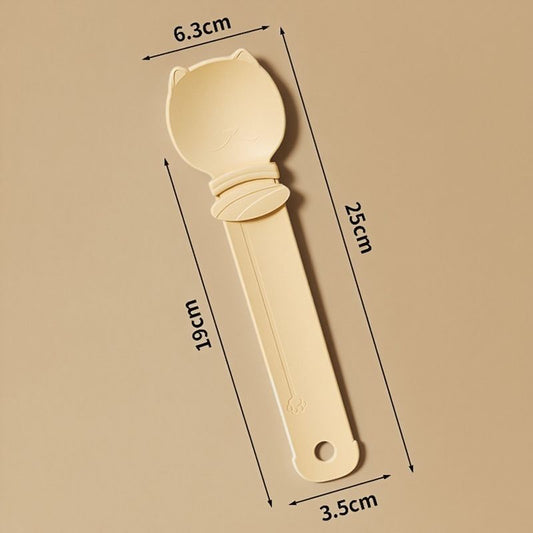 Beige Cat Treat Spoon for Wet Food & Paste - Extra-Long PP Handle, Food-Grade Squeeze Feeder with Anti-Spill V888-ELOSUNG50904