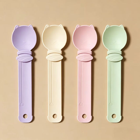 4-piece Beige and Pink and Green and Purple- Cat Treat Spoon for Wet Food & Paste - Extra-Long PP Handle, V888-ELOSUNG50908