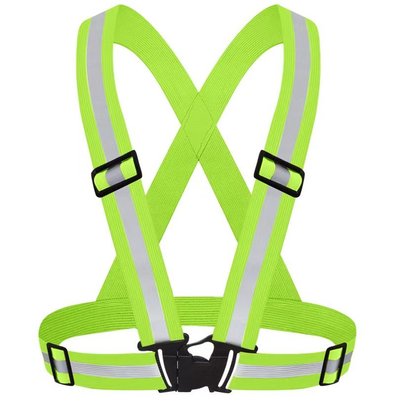 Green Adjustable Reflective Safety Vest - High Visibility Elastic Straps for Night Running, Cycling & V888-ELOSUNG50912
