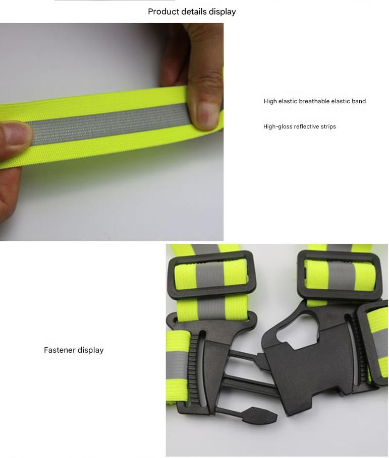 Green Adjustable Reflective Safety Vest - High Visibility Elastic Straps for Night Running, Cycling & V888-ELOSUNG50912