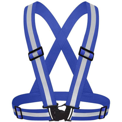 Blue Adjustable Reflective Safety Vest - High Visibility Elastic Straps for Night Running, Cycling & V888-ELOSUNG50914