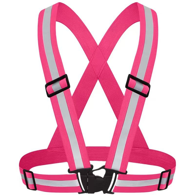 Pink Adjustable Reflective Safety Vest - High Visibility Elastic Straps for Night Running, Cycling & V888-ELOSUNG50916