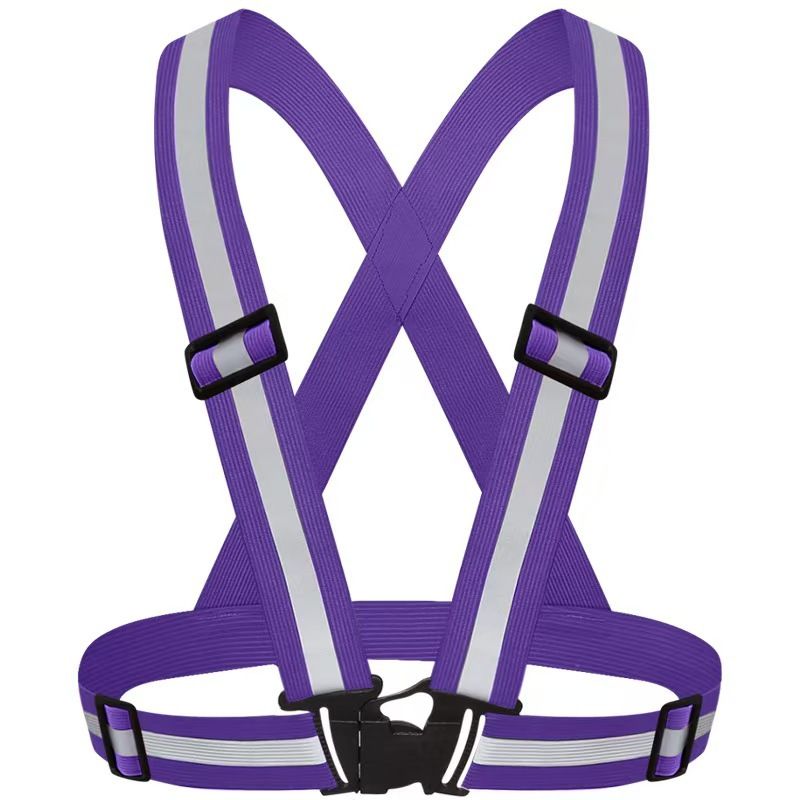 Purple Adjustable Reflective Safety Vest - High Visibility Elastic Straps for Night Running, Cycling & V888-ELOSUNG50917