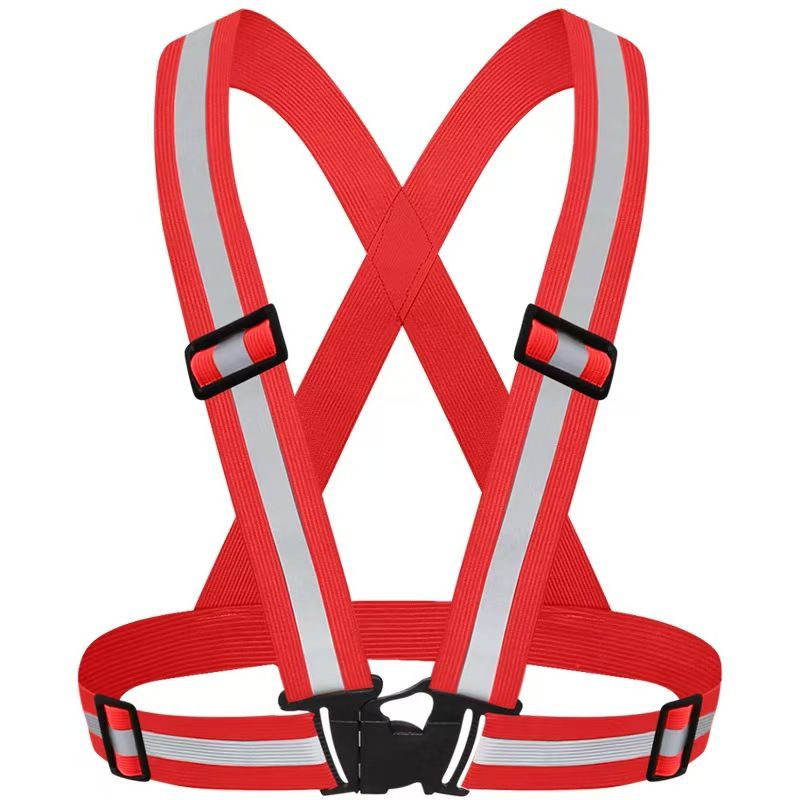 Red Adjustable Reflective Safety Vest - High Visibility Elastic Straps for Night Running, Cycling & V888-ELOSUNG50918