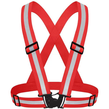 Red Adjustable Reflective Safety Vest - High Visibility Elastic Straps for Night Running, Cycling & V888-ELOSUNG50918