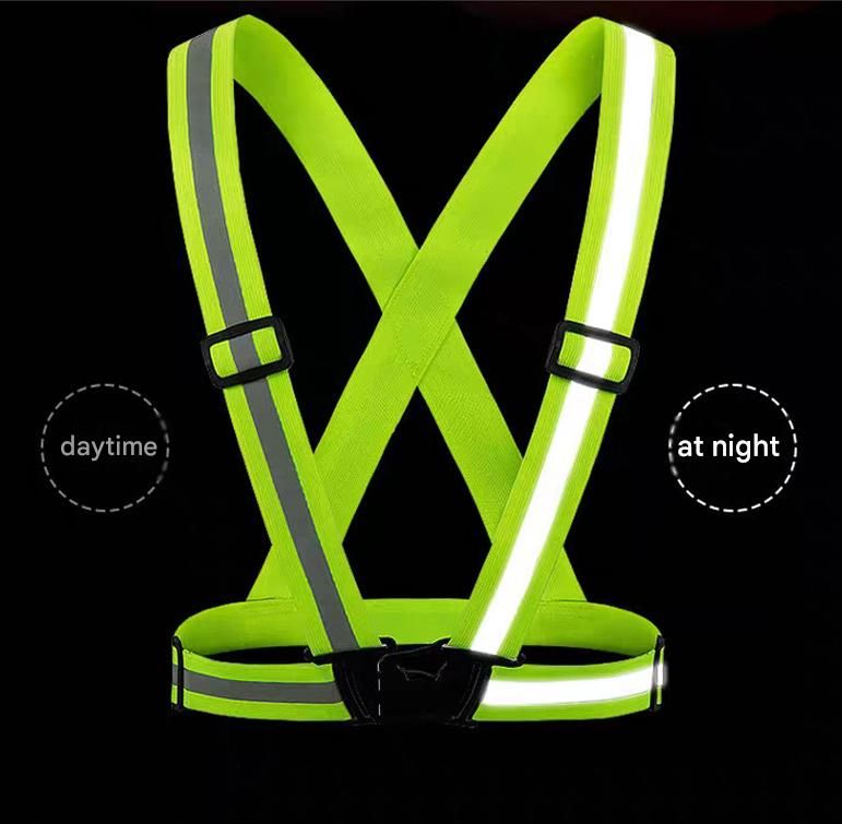 Red Adjustable Reflective Safety Vest - High Visibility Elastic Straps for Night Running, Cycling & V888-ELOSUNG50918