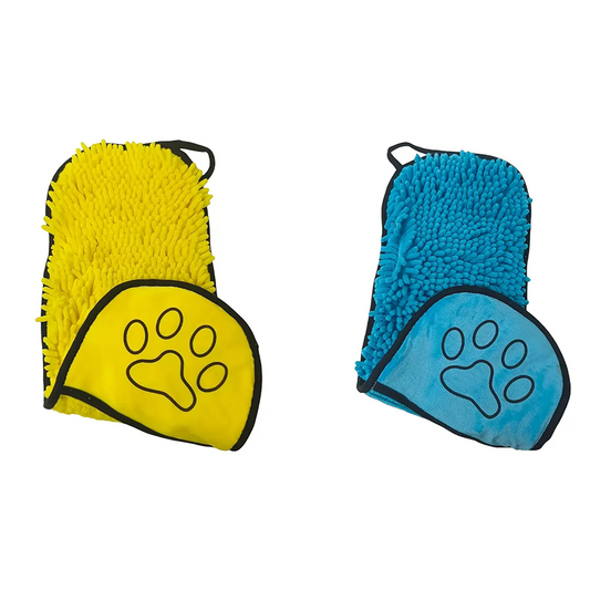 2-piece Yellow and Blue Chenille Pet Drying Towel with Dual Hand Pockets - Ultra Absorbent, Quick Dry, Soft V888-ELOSUNG50921