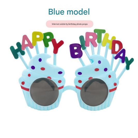 Blue Novelty Birthday Glasses - Fun Cake Design Party Props - Durable Plastic, Comfortable Fit, Unisex - V888-ELOSUNG50929