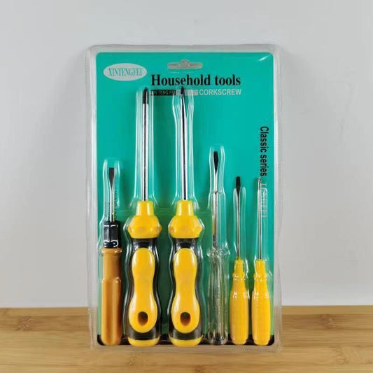 Yellow 6-Piece Household Screwdriver Set - Carbon Steel Tips, Plastic Shafts, Includes Voltage Tester - V888-ELOSUNG50939