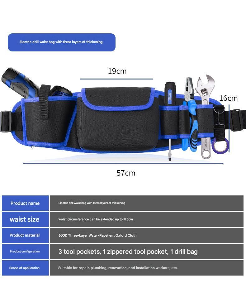 Blue Professional Oxford Cloth Tool Waist Bag -Tool Belt, Multifunctional Work Belt, Men's Robust, Adjustable V888-ELOSUNG50941