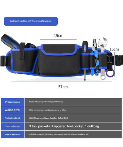 Blue Professional Oxford Cloth Tool Waist Bag -Tool Belt, Multifunctional Work Belt, Men's Robust, Adjustable V888-ELOSUNG50941