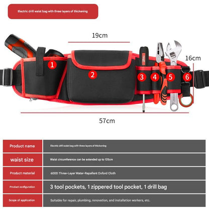 Red Professional Oxford Cloth Tool Waist Bag -Tool Belt, Multifunctional Work Belt, Men's Robust, Adjustable V888-ELOSUNG50942