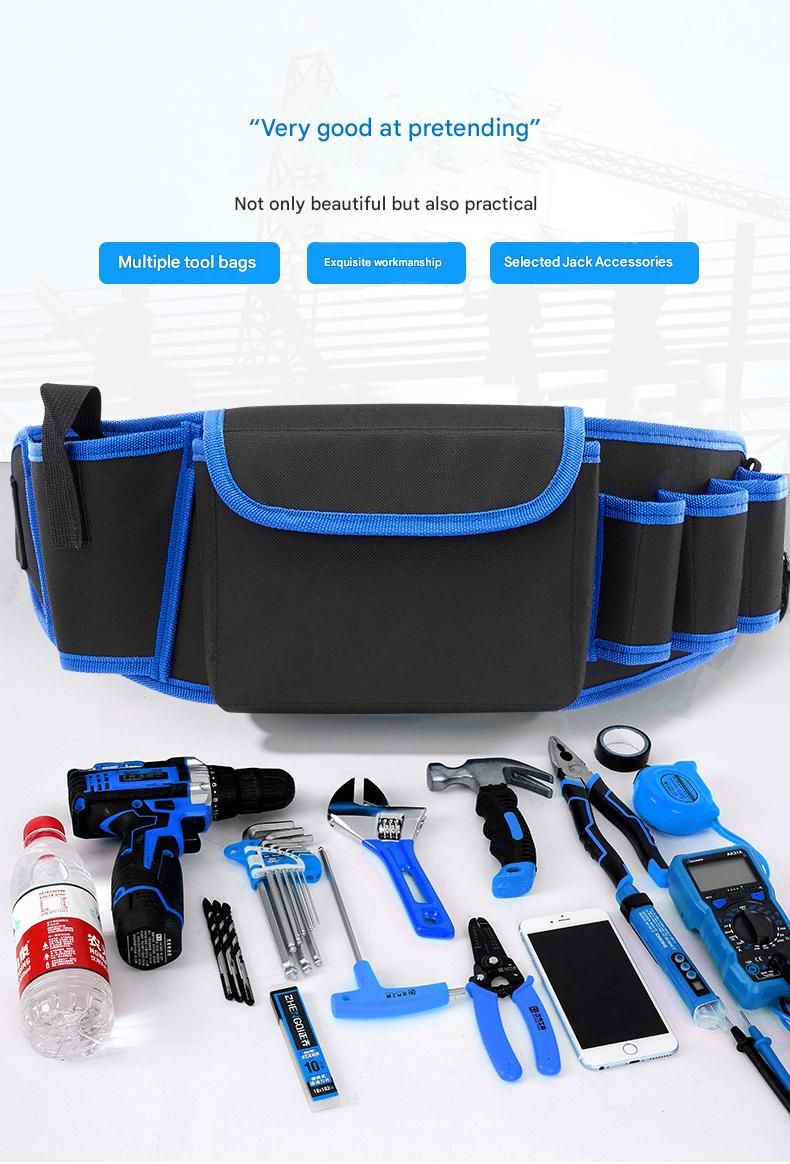 Red Professional Oxford Cloth Tool Waist Bag -Tool Belt, Multifunctional Work Belt, Men's Robust, Adjustable V888-ELOSUNG50942