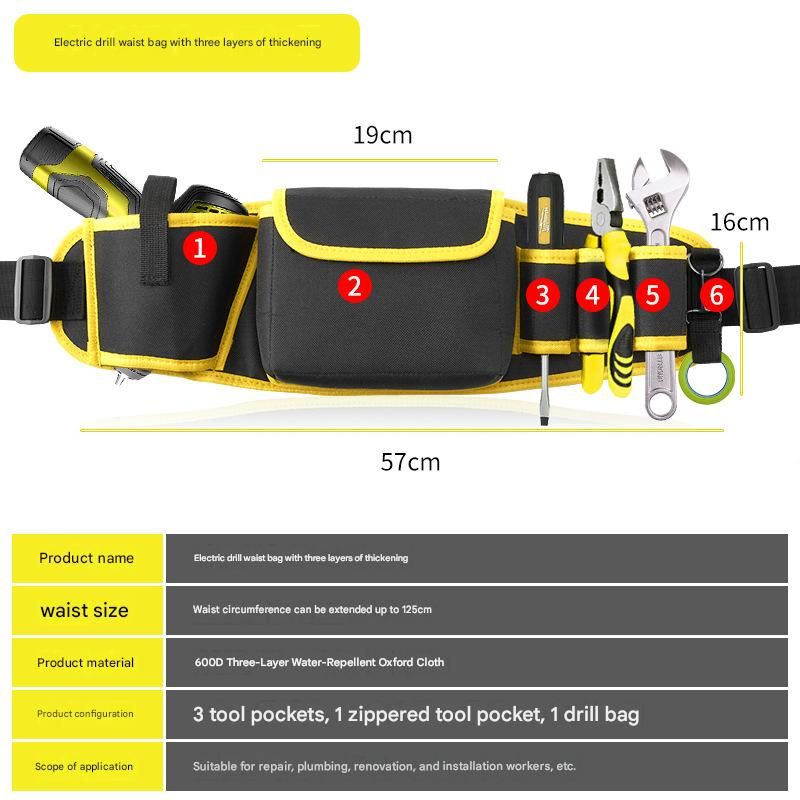 Yellow Professional Oxford Cloth Tool Waist Bag -Tool Belt, Multifunctional Work Belt, Men's Robust, V888-ELOSUNG50943