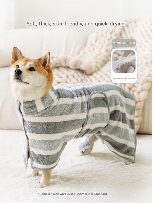 Grey and White XS Size Super Absorbent Dog Bathrobe - Quick-Dry Coral Fleece Pet Towel with Snaps & V888-ELOSUNG50944