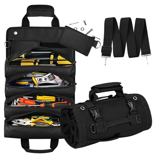 Black Multi-Purpose 600D Oxford Cloth Roll-Up Tool Organizer Bag - Heavy-Duty Waterproof & Anti-Scratch V888-ELOSUNG50949