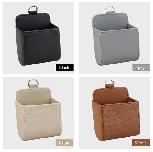 4-piece Black and Brown and Beige and Grey - Leather Car Air Vent Storage Bag - Multi-Purpose Phone Holder & V888-ELOSUNG50955