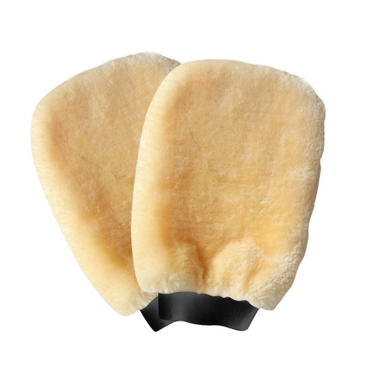 2-piece Beige Microfiber Car Wash Mitt - Double Sided Imitation Sheepskin Wash Glove, Scratch Free Paint Safe V888-ELOSUNG50956