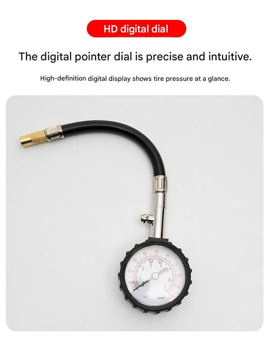 Black High Precision Mechanical Tyre Pressure Gauge - Durable Stainless Steel & Rubber Construction, Long V888-ELOSUNG50958