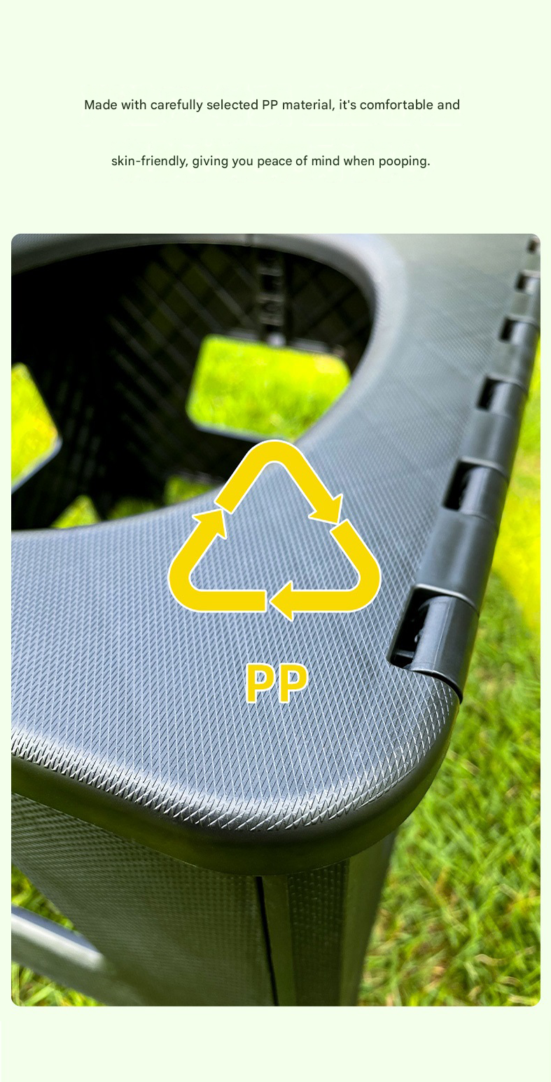 Black Small size Portable Folding Toilet Stool - PP Material - 100kg Load Capacity, Compact & Lightweight, V888-ELOSUNG50959