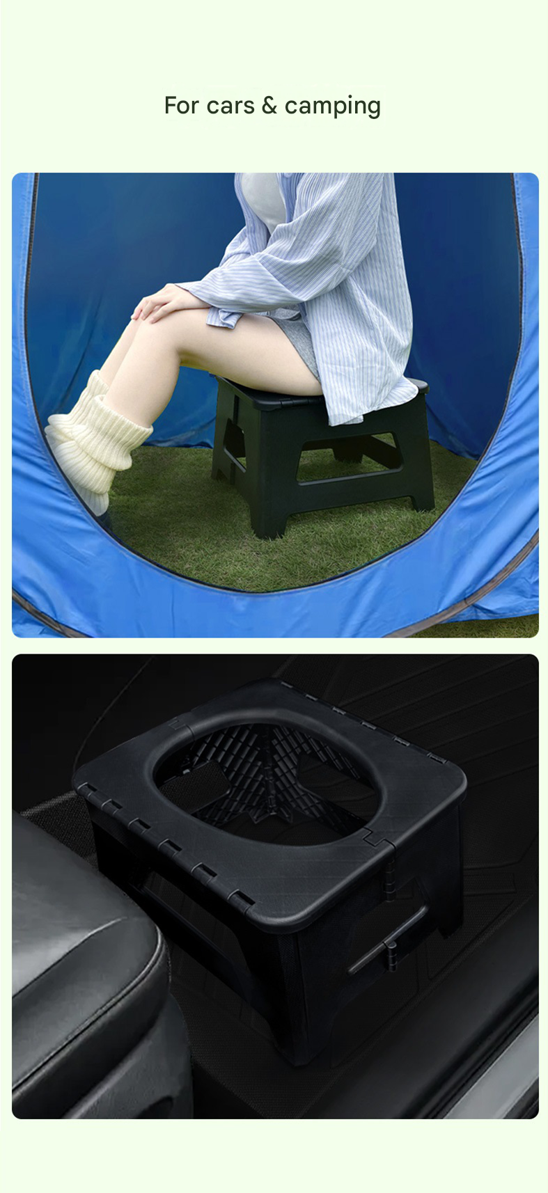 Black Small size Portable Folding Toilet Stool - PP Material - 100kg Load Capacity, Compact & Lightweight, V888-ELOSUNG50959