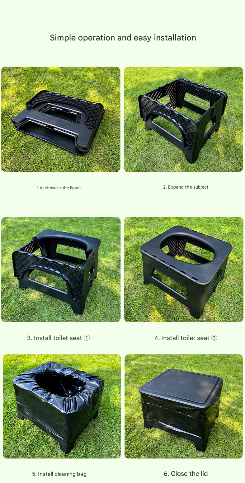 Black Small size Portable Folding Toilet Stool - PP Material - 100kg Load Capacity, Compact & Lightweight, V888-ELOSUNG50959