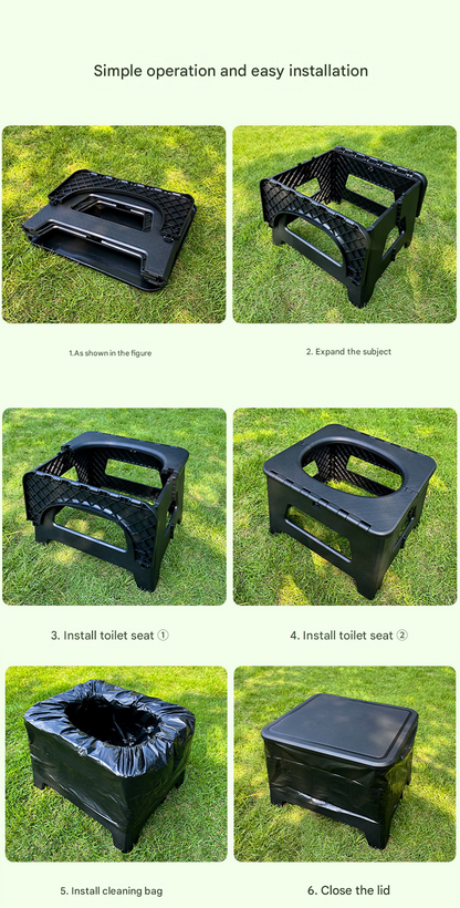 Black Small size Portable Folding Toilet Stool - PP Material - 100kg Load Capacity, Compact & Lightweight, V888-ELOSUNG50959