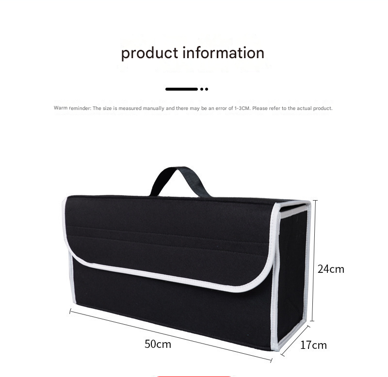 Dark gray Foldable Car Trunk Organizer - Durable Felt Storage Box with Magic Tape Closure, Portable Handle, V888-ELOSUNG50962