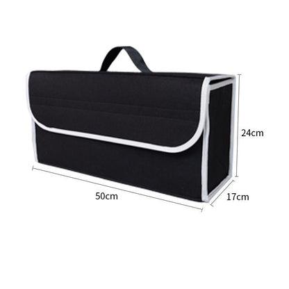 Black Foldable Car Trunk Organizer - Durable Felt Storage Box with Magic Tape Closure, Portable Handle, V888-ELOSUNG50963