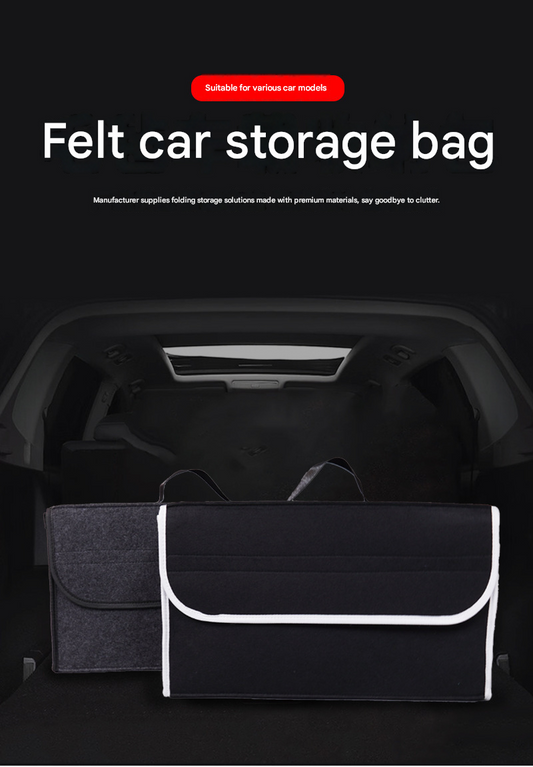 Black Foldable Car Trunk Organizer - Durable Felt Storage Box with Magic Tape Closure, Portable Handle, V888-ELOSUNG50963