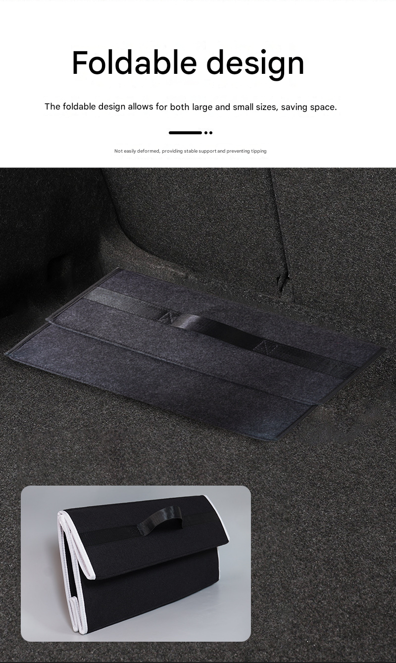 Black Foldable Car Trunk Organizer - Durable Felt Storage Box with Magic Tape Closure, Portable Handle, V888-ELOSUNG50963