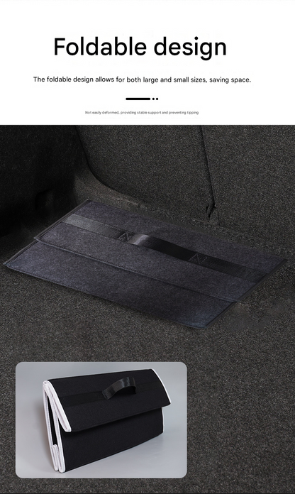 Black Foldable Car Trunk Organizer - Durable Felt Storage Box with Magic Tape Closure, Portable Handle, V888-ELOSUNG50963