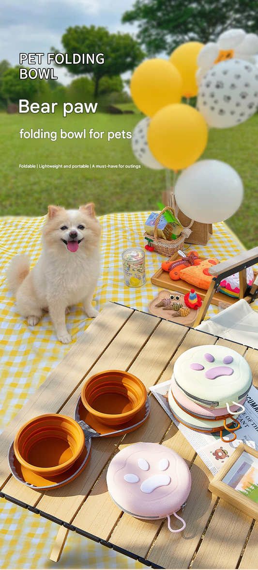 Brown Portable Collapsible Silicone Pet Bowl - Food Grade Silicone - Dual Bowl Design, Adjustable Height, V888-ELOSUNG50966