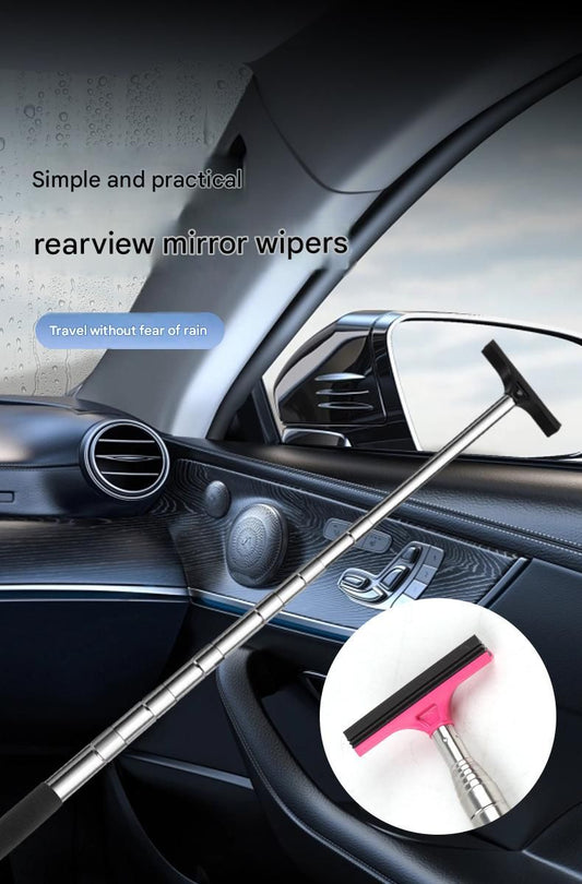 Black Telescopic Car Mirror Wiper - ABS & Stainless Steel - 98cm Extendable, Defog & Rain Removal, Compact V888-ELOSUNG50972