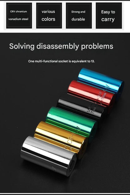 Silver Universal Socket Set 7-19mm - Steel Construction - Multi-function Magic Socket, Colorful Design, V888-ELOSUNG50974