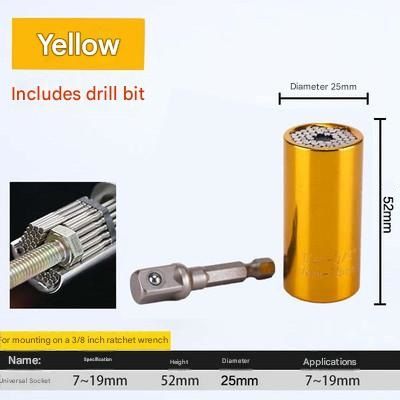 Yellow Universal Socket Set 7-19mm - Steel Construction - Multi-function Magic Socket, Colorful Design, V888-ELOSUNG50977