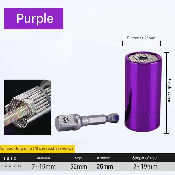 Purple Universal Socket Set 7-19mm - Steel Construction - Multi-function Magic Socket, Colorful Design, V888-ELOSUNG50979